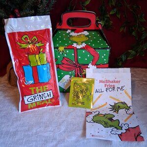 McD's Adult "The Grinch Meal" Socks + Box + Dill Pickle "Grinch Salt"/Shaker Bag